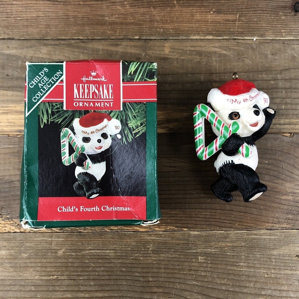 HALLMARK Keepsake CHILDS FOURTH CHRISTMAS ORNAMENT 4th Candy Cane Holiday Panda‎